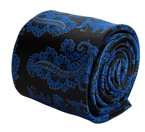 Black tie with blue paisley design